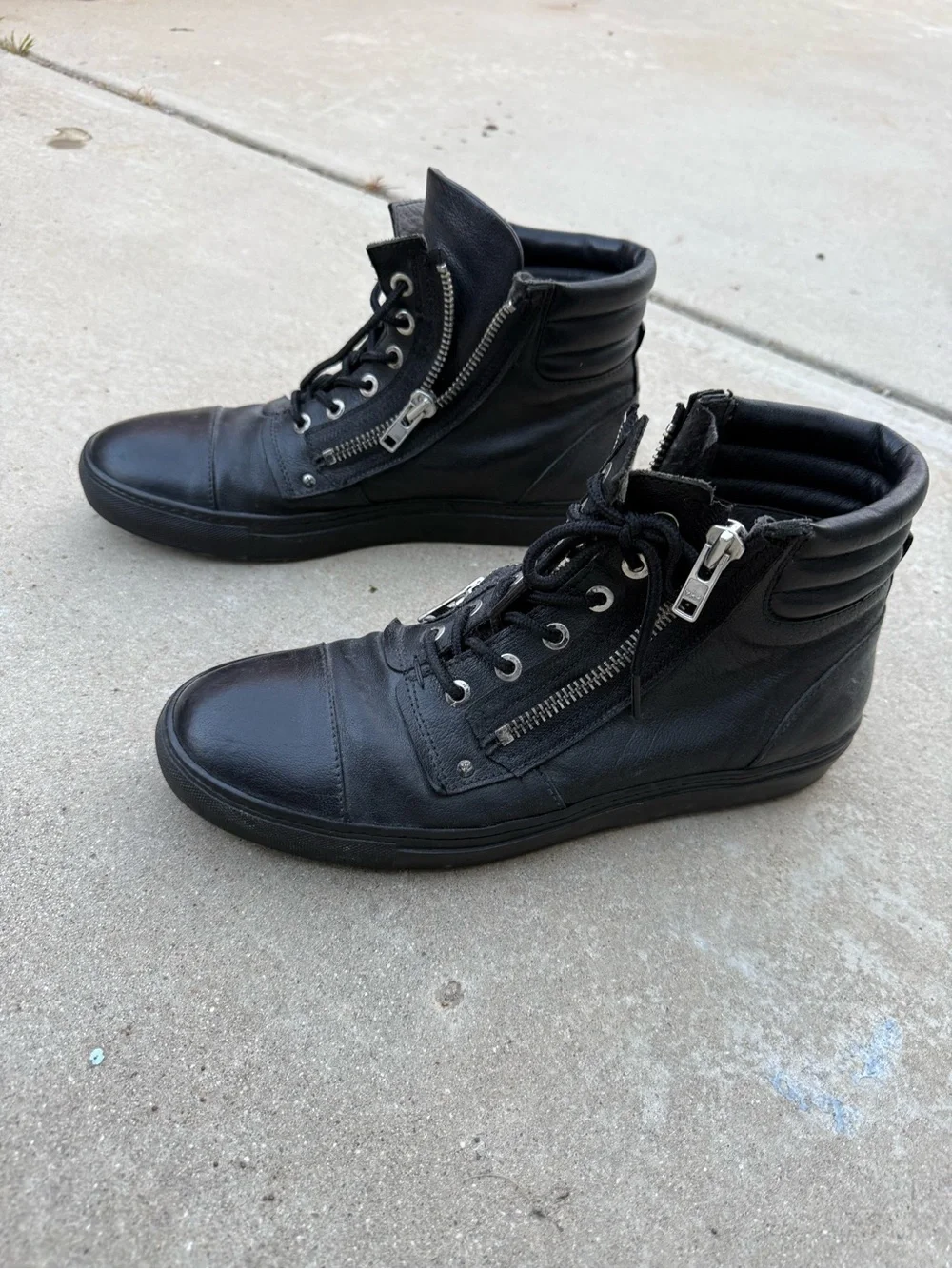oXs Black and Men's Leather Zip sneaker Boots Italy size 12-13 46